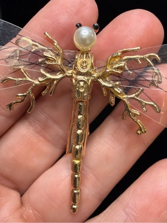 Gold Dragonfly Hair Clip with Pearl Accent - Picture 7 of 8